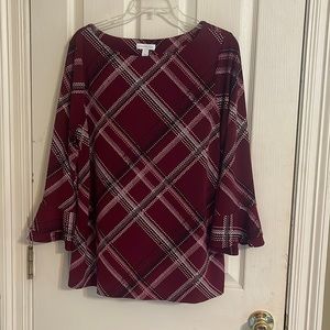 Charter Club red plaid flutter sleeve blouse